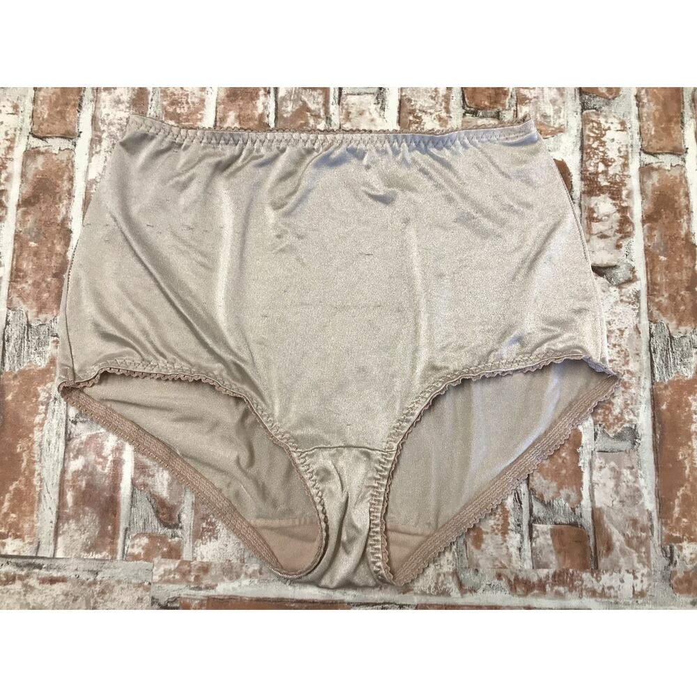 VASSARETTE Second Skin Silver PANTIES Sz Lg Liquid Satin NYLON BRIEF High Waist